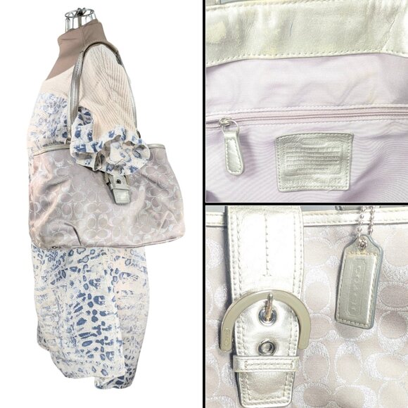 SOLD Coach Silver Lynn Canvas Jacquard Leather Soho Flap Y2K Satchel F18912 - Picture 11 of 11